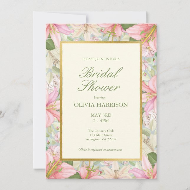 Elegante acuarela Floral Bridal Shower Invitación (Anverso)