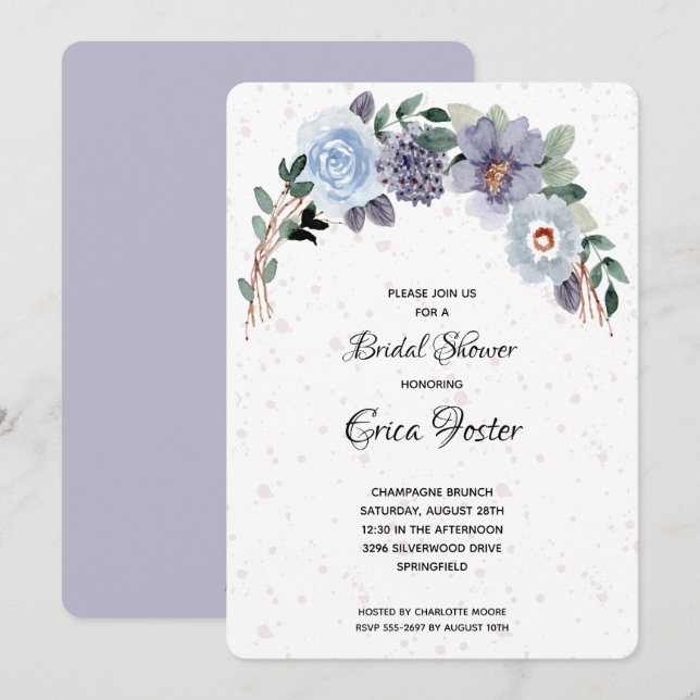 Elegante acuarela Floral Bridal Shower Invitación (Anverso / Reverso)