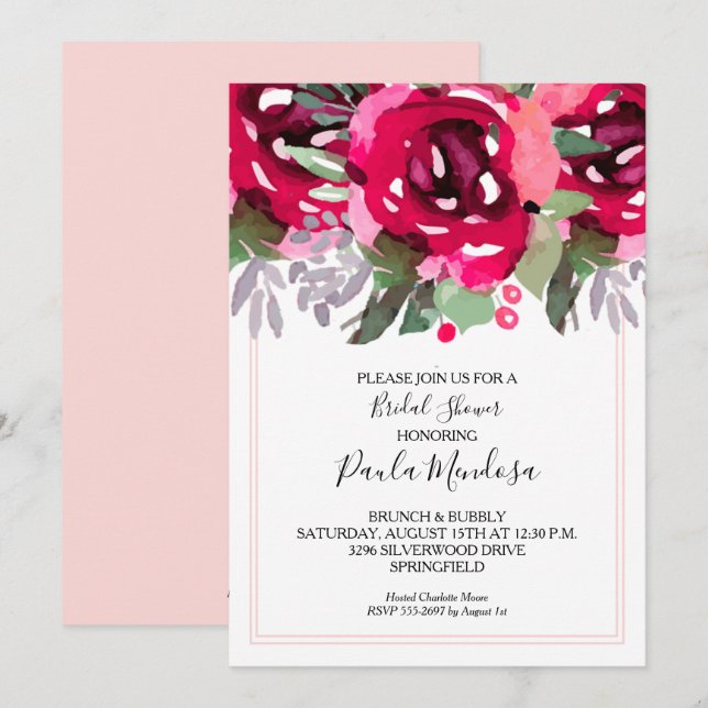 Elegante acuarela Floral Bridal Shower Invitación (Anverso / Reverso)