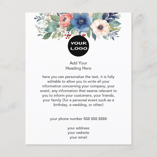 Elegante acuarela Floral Business Flyer (Frente)