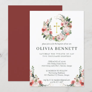 Elegante acuarela Floral Chica Bautismo Invitación