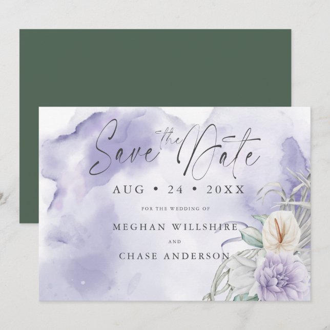 Elegante acuarela floral del peón de Lilac (Anverso / Reverso)