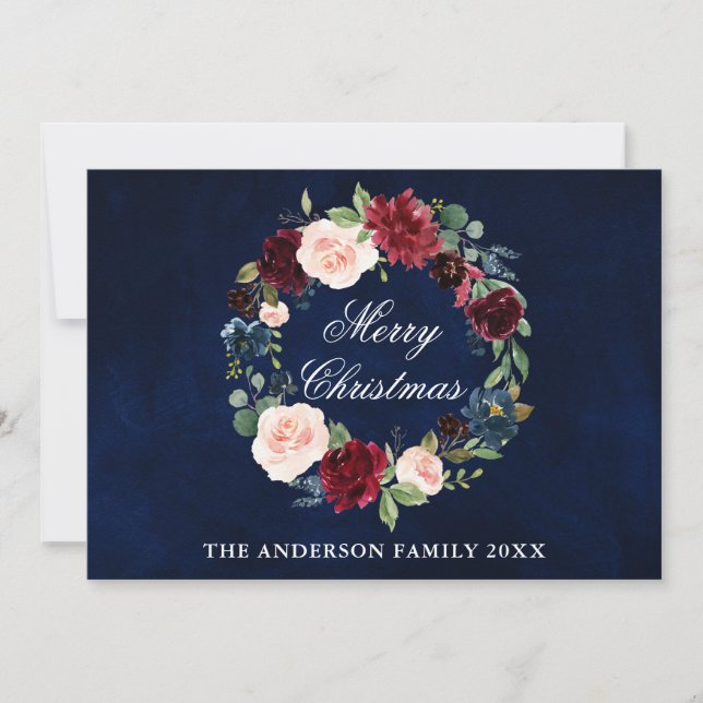 Elegante acuarela Floral Feliz Navidad (Anverso)