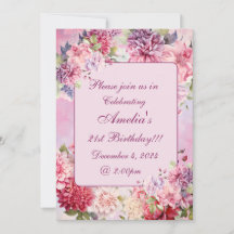 Elegante acuarela Floral Invitación al cumpleaños