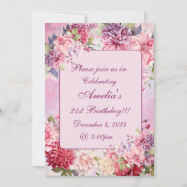 Elegante acuarela Floral Invitación al cumpleaños