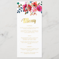 Elegante acuarela floral Menú Boda sueco