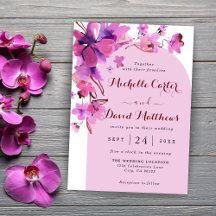 Elegante acuarela Floral rosa Invitación a la boda
