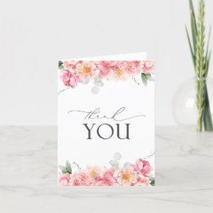 Elegante acuarela floral rosa Tarjeta de agradecim