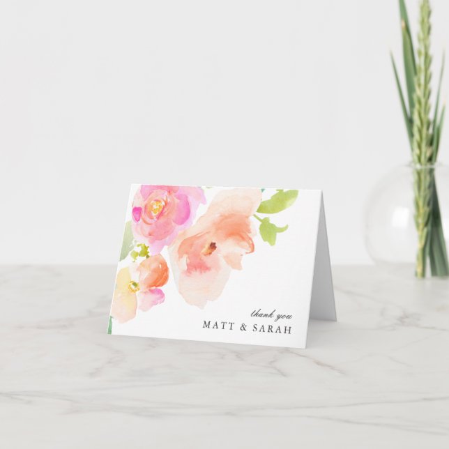 Elegante acuarela floral | Tarjeta de agradecimien (Anverso)