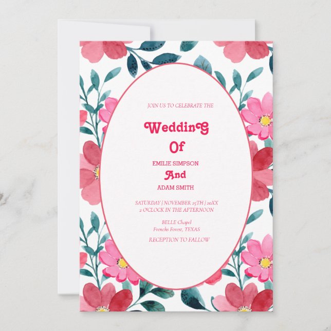 elegante acuarela FLORAL WEDDING Invitación (Anverso)