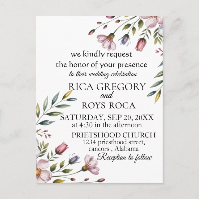 Elegante acuarela Floral Wedding Tarjeta de invita (Anverso)