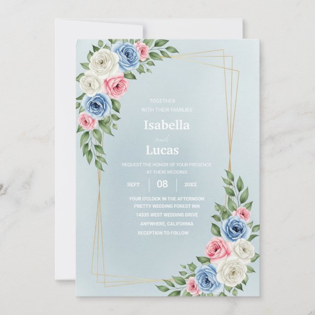 Elegante acuarela Floral Wedding Tarjeta de invita (Anverso)