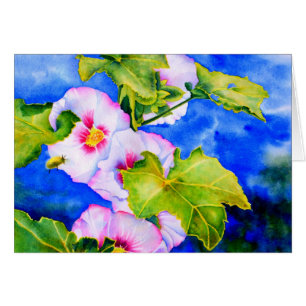 Elegante acuarela flores florales rosas Hollyhocks