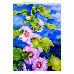 Elegante acuarela flores florales rosas Hollyhocks