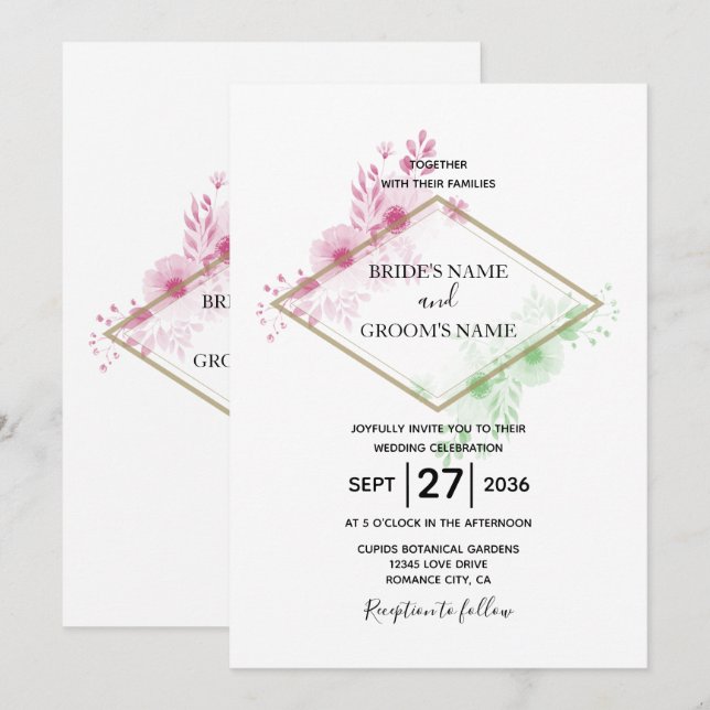 Elegante acuarela Flores Invitaciones de matrimoni (Anverso / Reverso)