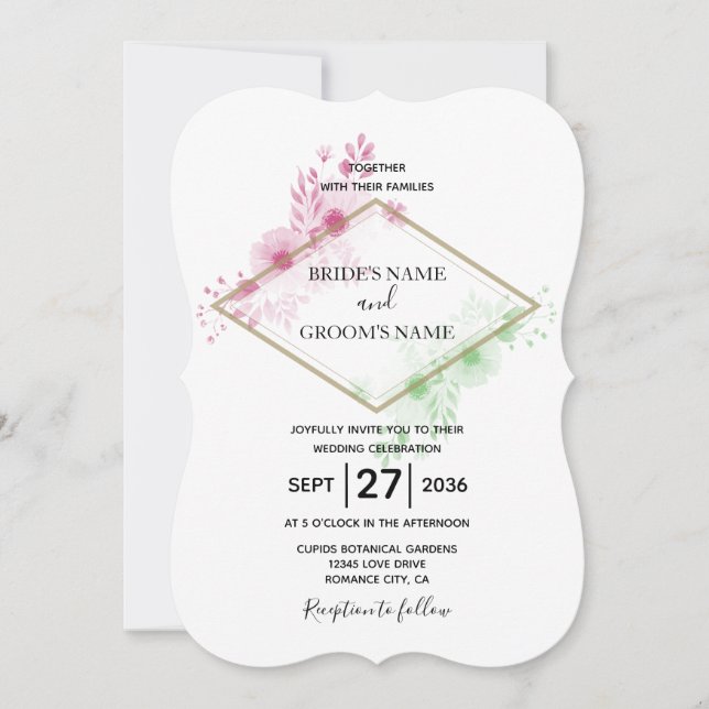Elegante acuarela Flores Invitaciones de matrimoni (Anverso)