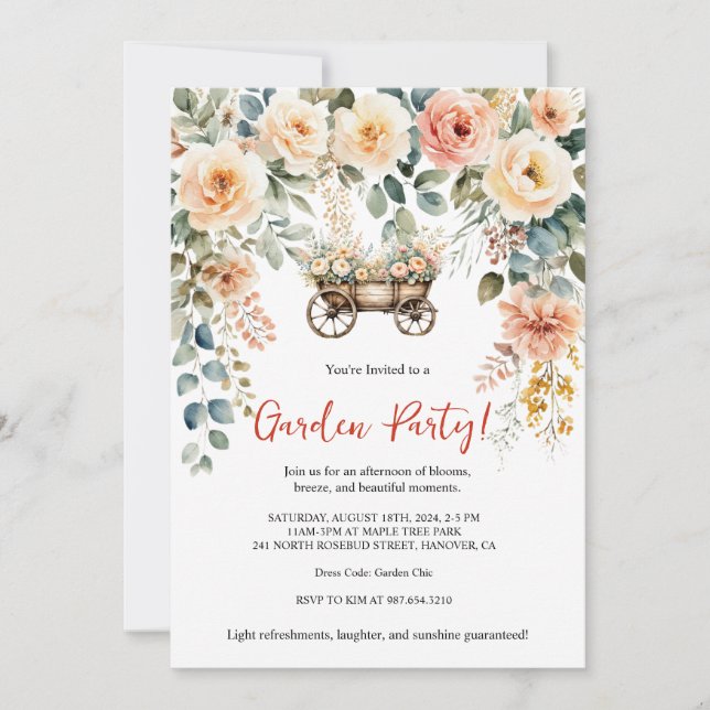 Elegante acuarela florida invitación al jardín (Anverso)