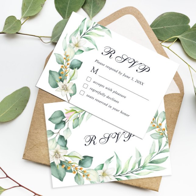 Elegante acuarela Greenary Eucalyptus RSVP Card (Subido por el creador)
