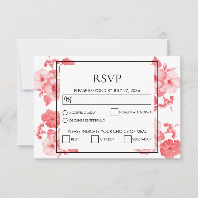 Elegante acuarela Hibiscus Wedding Tarjetas RSVP (Anverso)