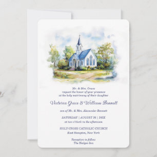 Elegante acuarela Iglesia Invitación a la boda