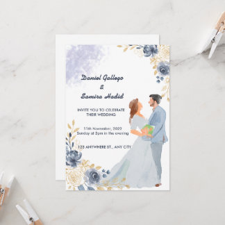 Elegante acuarela ilustrada invitación a la boda