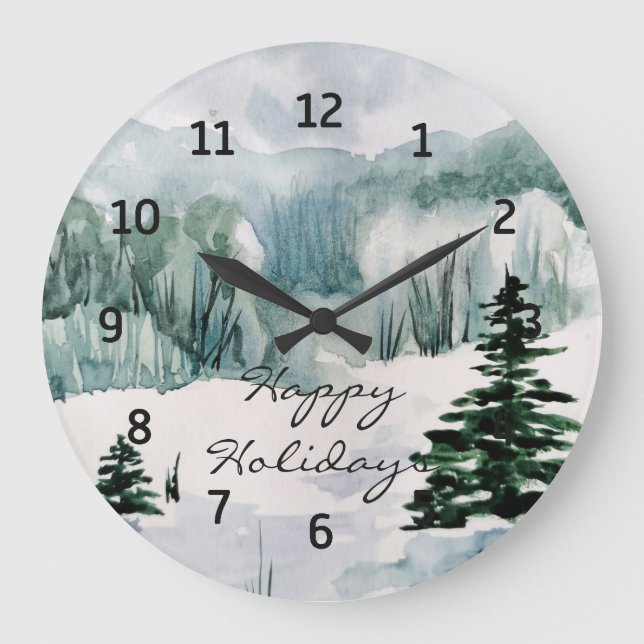 Elegante acuarela invierno Feliz reloj de pared na (Anverso)