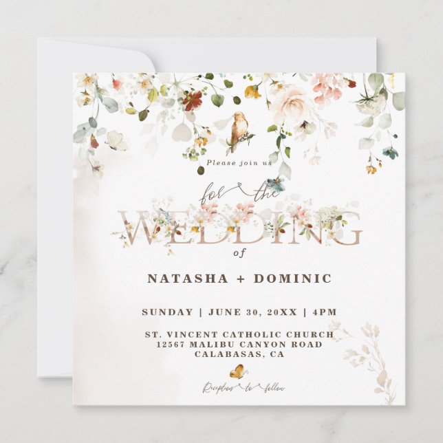 Elegante acuarela Invitación a la boda de flores s (Anverso)
