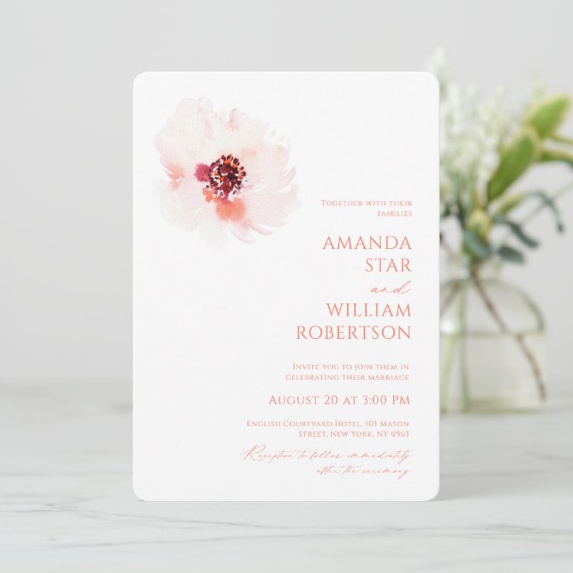 Elegante acuarela Invitación a la boda floral (Anverso de pie)