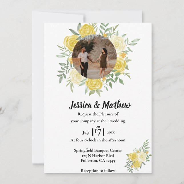 Elegante acuarela Invitación a la boda floral (Anverso)