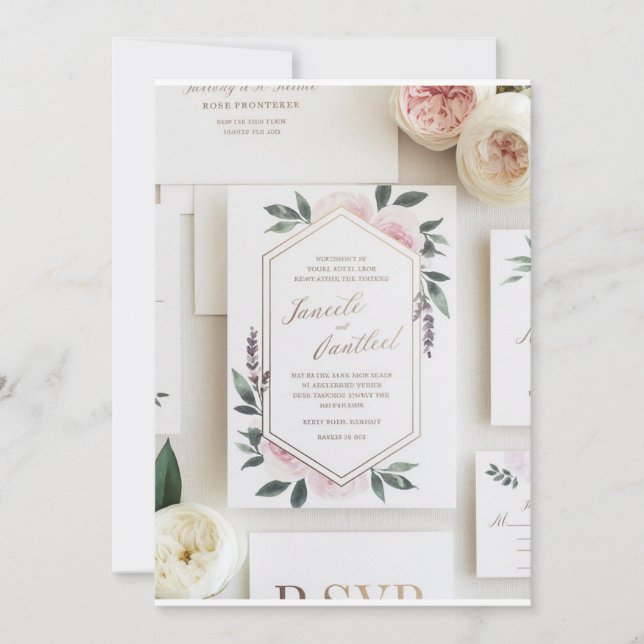 Elegante acuarela Invitación a la boda floral | Az (Anverso)
