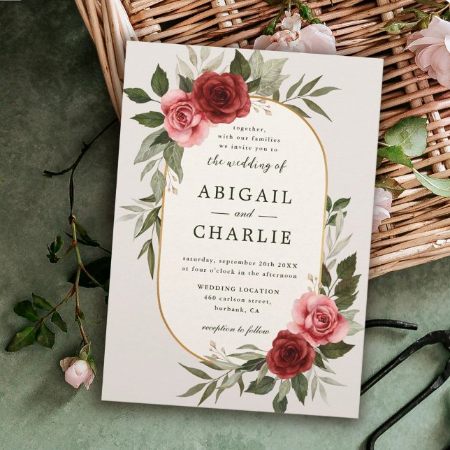 Elegante acuarela Invitación a la Boda Floral Roja (Subido por el creador)