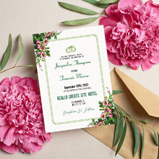 Elegante acuarela Invitación a la boda floral rosa