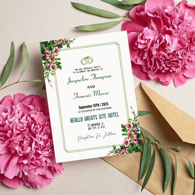 Elegante acuarela Invitación a la boda floral rosa (Subido por el creador)