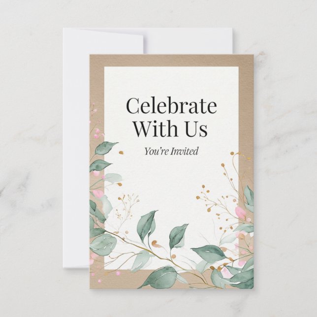 Elegante acuarela Invitación botánica (Anverso)