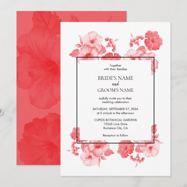 Elegante acuarela Invitaciones a la boda de Hibisc (Anverso / Reverso)