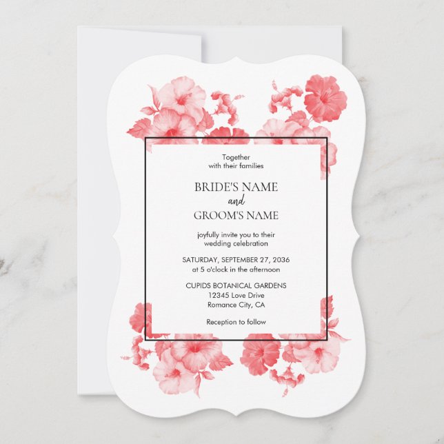 Elegante acuarela Invitaciones a la boda de Hibisc (Anverso)