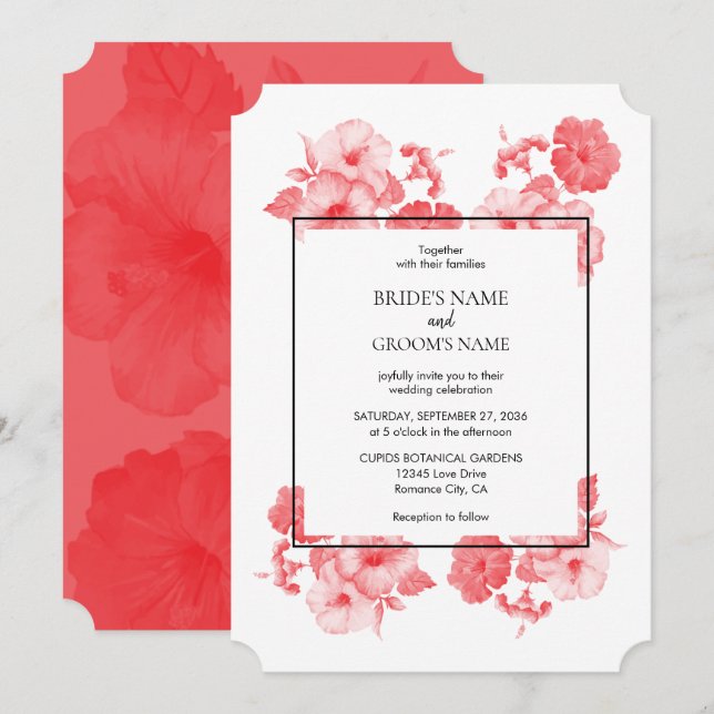 Elegante acuarela Invitaciones a la boda de Hibisc (Anverso / Reverso)