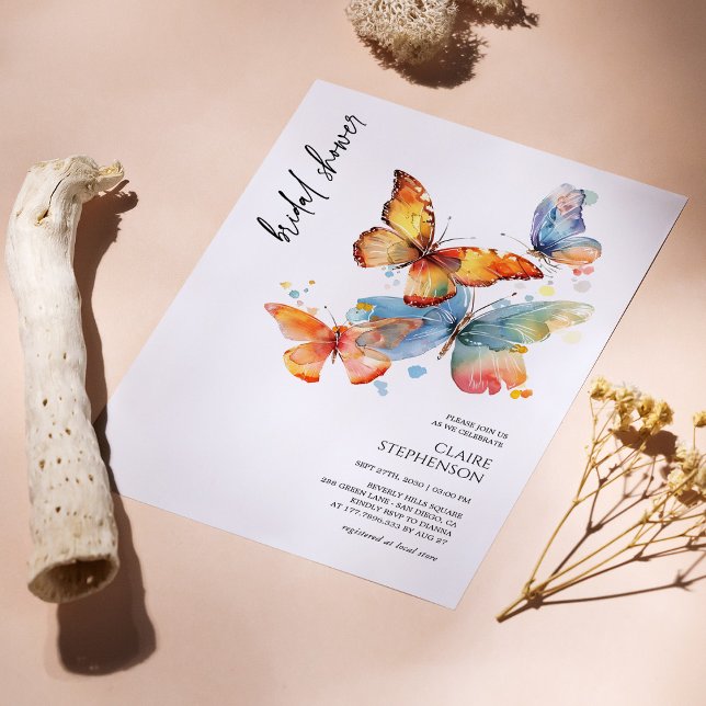 Elegante acuarela mariposa novia Invitación a duch (Personalized Elegant Watercolor Butterfly Bridal Shower Invite)