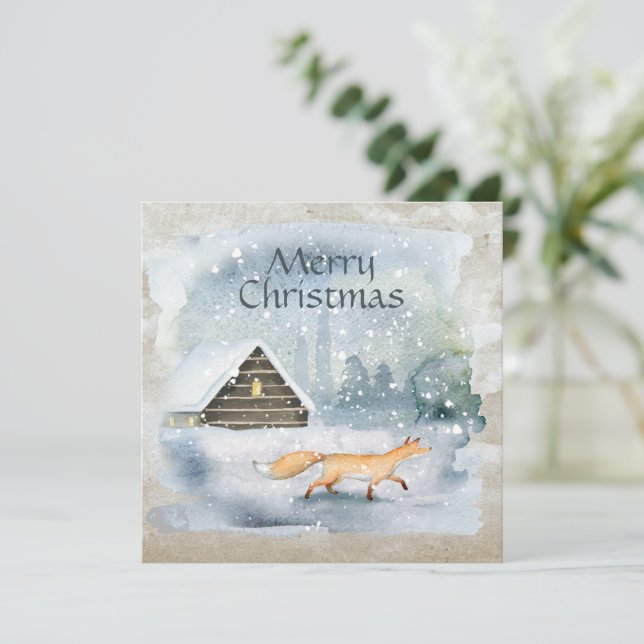 Elegante acuarela Merry Christmas Holiday Card (Anverso de pie)