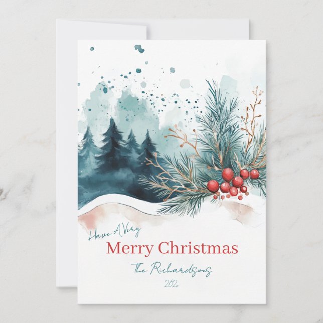 Elegante acuarela Navidades Tarjeta de vacaciones  (Anverso)