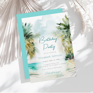 Elegante acuarela Palm Trees Invitación de cumplea