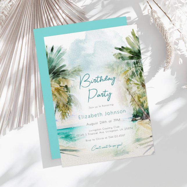 Elegante acuarela Palm Trees Invitación de cumplea (Subido por el creador)