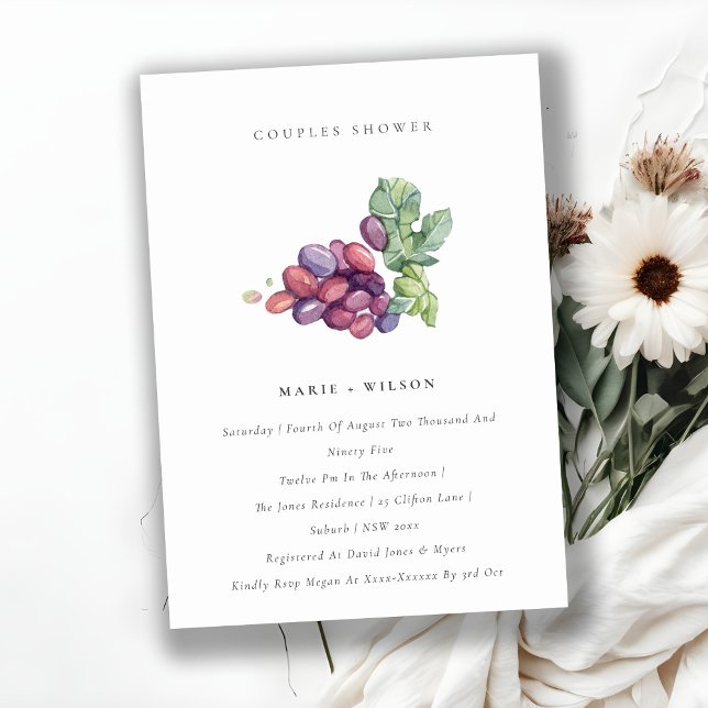 Elegante acuarela Parejas de uva Ducha Invitación (Subido por el creador)