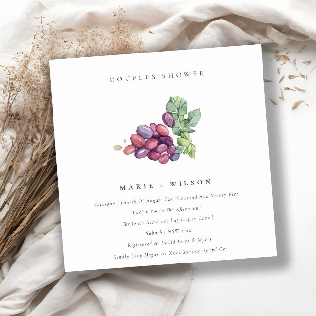 Elegante acuarela Parejas de uva Ducha Invitación (Subido por el creador)