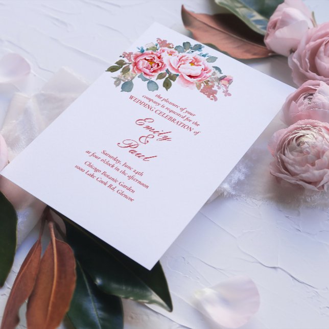 Elegante acuarela Peonies Invitación a la boda (Subido por el creador)