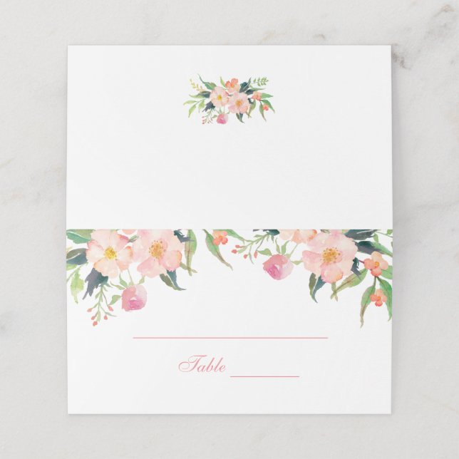 Elegante acuarela Pink Floral Boda Tarjeta Place (Exterior desplegado)