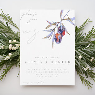 Elegante acuarela Rama de oliva Invitación a la bo