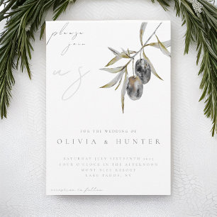 Elegante acuarela Rama de oliva Invitación a la bo