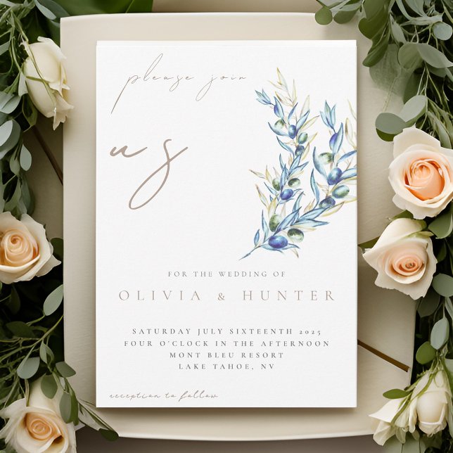 Elegante acuarela Rama de oliva Invitación a la bo (Subido por el creador)