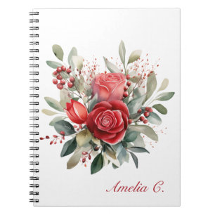 Elegante acuarela Rojo Bouquet Blanco Cuaderno